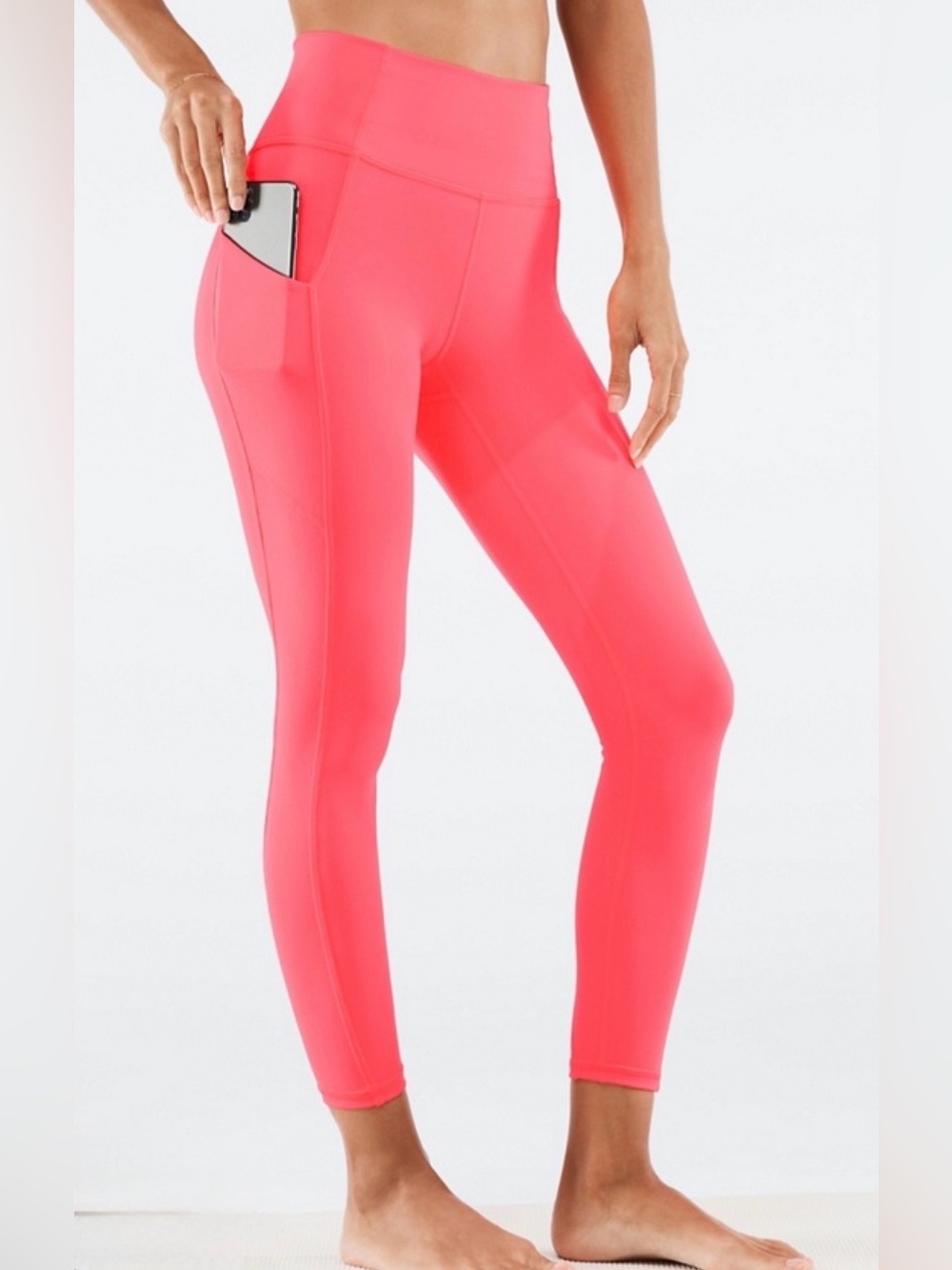 Fabletics Pop Coral Waisted PowerHold Leggings with Pockets Womens Small